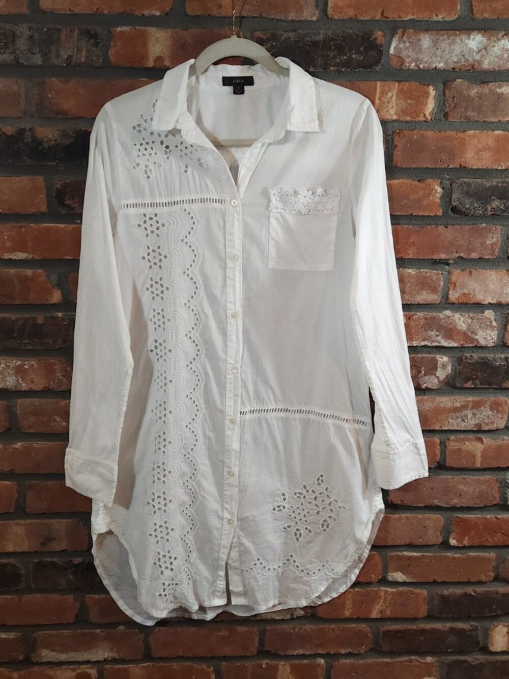 J. Crew Cotton Voile Beach Shirt in White Eyelet Coastal Cottagecore Women's S - Picture 3 of 9